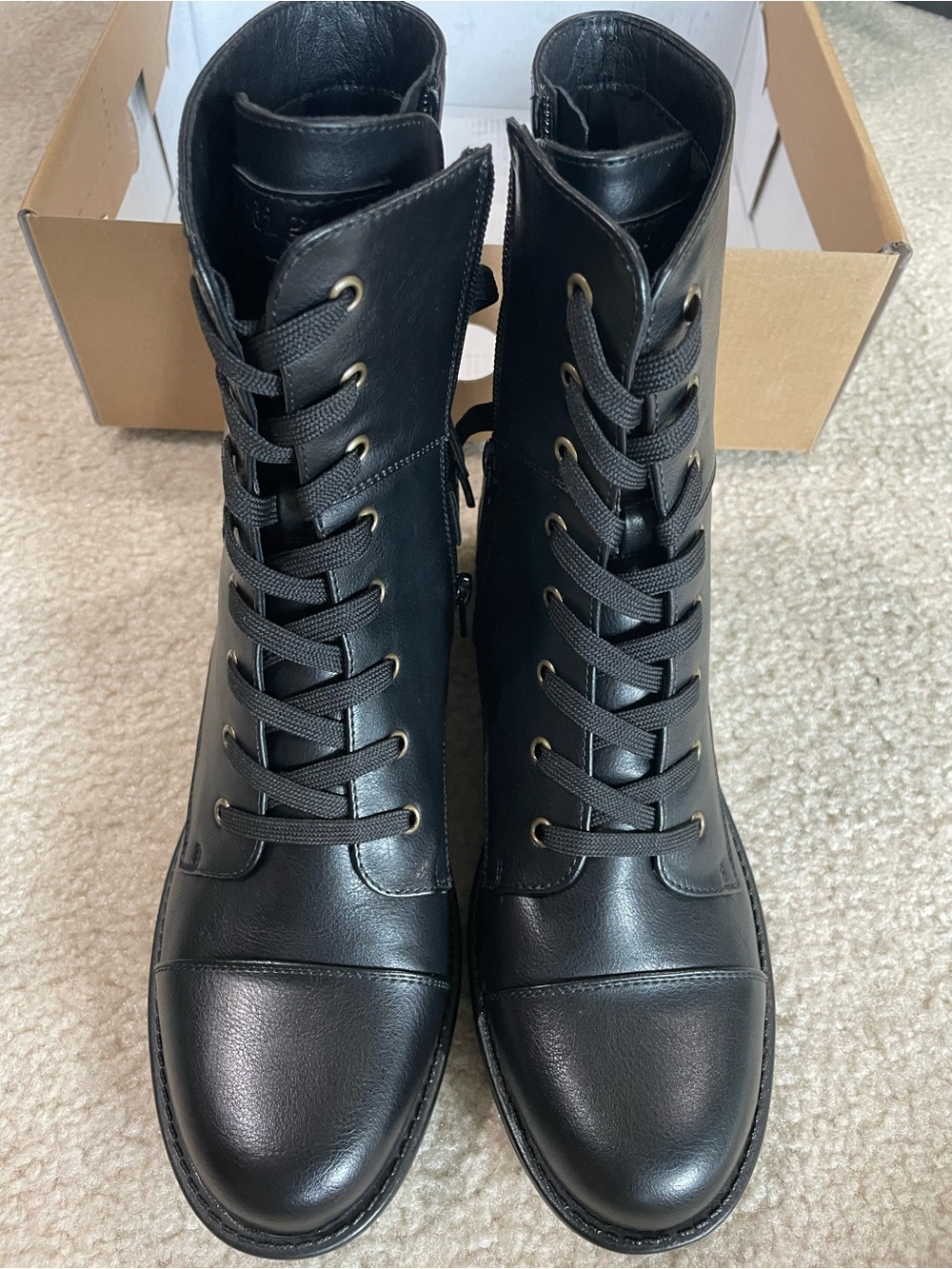 Indigo Road Black Lace-Up Zipper Combat Boots - Sleek Black Size 9.5 Medium NWT